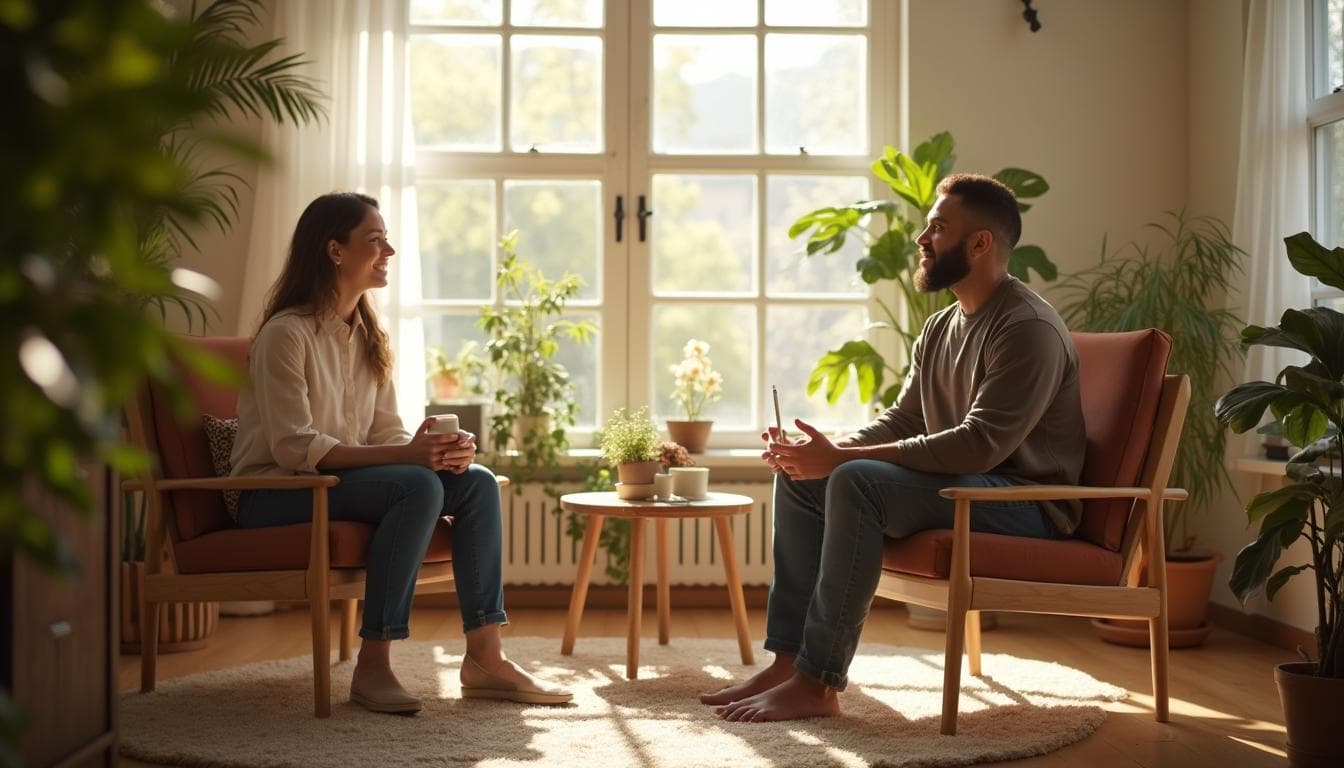 Coach and client in a bright studio session — Scribr handles session notes and follow-ups