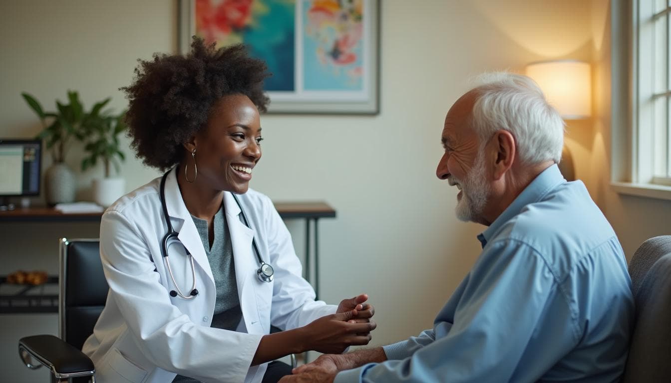 Doctor and patient in a warm consultation — Scribr generates clinical SOAP notes automatically